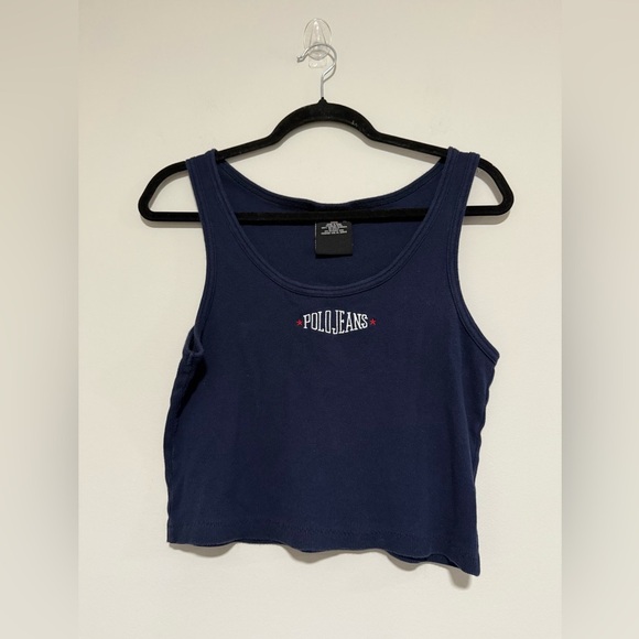 Polo Jeans Co. Vintage Navy Ribbed Cropped Tank Top Size XL July 4 Preppy Y2K - Picture 1 of 5
